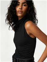 M&S Cotton Rich Funnel Neck Vest Top Black