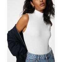 M&S Cotton Rich Funnel Neck Vest Top Soft White