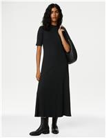 M&S Jersey Ribbed Funnel Neck Maxi Column Dress Black