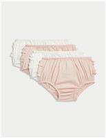 M&S 4 Pack Pure Cotton Frilly Knickers (7lbs-3 Yrs) Pink/White