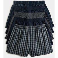 M&S 5 Pack Pure Cotton Assorted Woven Boxers Dark Navy