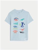 M&S Pure Cotton Dinosaur T-Shirt (2-8 Yrs) Blue