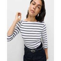 M&S Pure Cotton Striped Slash Neck Slim Fit Top White Mix