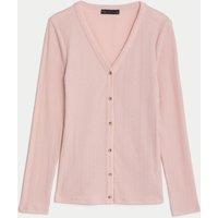 Cotton Blend Ribbed V-Neck Cardigan