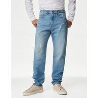Relaxed Taper Fit Rip and Repair Jeans
