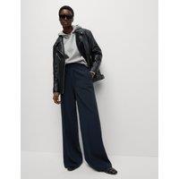 M&S Crepe Elasticated Waist Wide Leg Trousers Dark Navy
