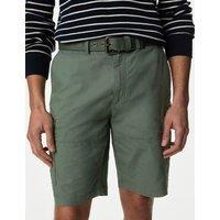 Pure Cotton Ripstop Textured Belted Cargo Shorts