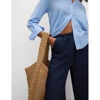 M&S Linen Blend Wide Leg Trousers Navy