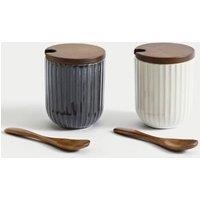 Set of 2 Ribbed Storage Jars with Spoons