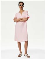 Linen Rich Striped V-Neck Shift Dress