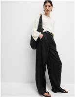 M&S Pure Linen Wide Leg Trousers Conker