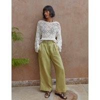 M&S Pure Linen Wide Leg Trousers Conker