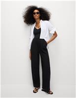 Linen Blend Wide Leg Trousers