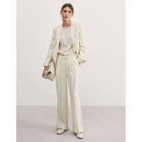 Linen Blend Pleat Front Wide Leg Trousers