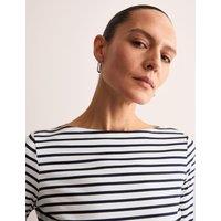 Pure Mercerised Cotton Striped Boat Neck Top