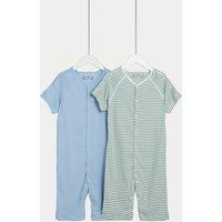 M&S 2 Pack Adaptive Pure Cotton Rompers (3-16 Yrs) Blue/Green