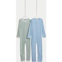M&S 2 Pack Adaptive Pure Cotton Sleepsuits (7lbs-16 Yrs) Blue/Green