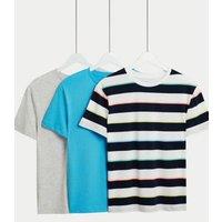 3pk Cotton Rich Plain & Striped T-Shirts (6-16 Yrs)
