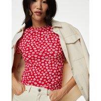 M&S Pure Cotton Printed T-Shirt Red Mix