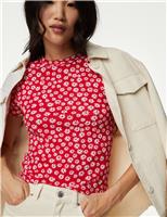 M&S Pure Cotton Printed T-Shirt Red Mix