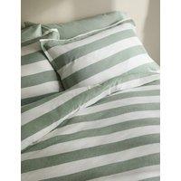 M&S Linen Blend Striped Bedding Set Green Mix