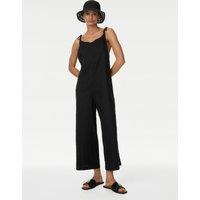Linen Rich Wide Leg Cropped Jumpsuit
