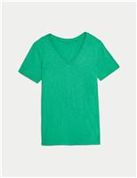 M&S Pure Cotton V-Neck Everyday Fit T-Shirt Medium Green