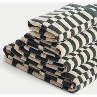 M&S Pure Cotton Geometric Check Towel Forest Green