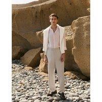 JAEGER Tailored Fit Italian Silk & Linen Suit Trousers Stone