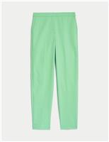 M&S Cotton Blend Slim Fit Ankle Grazer Trousers Leaf