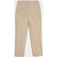 M&S Cotton Blend Slim Fit Cropped Trousers Sand