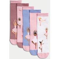 5pk Cotton Rich Ballerina Socks (6 Small - 7 Large)