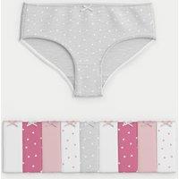 10pk Cotton with Stretch Heart Knickers (2-14 Yrs)