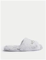 Faux Fur Lined Open Toe Slider Slippers