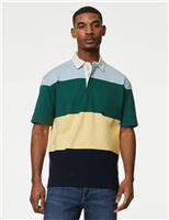 M&S Oversized Pure Cotton Short Sleeve Rugby Shirt Navy Mix