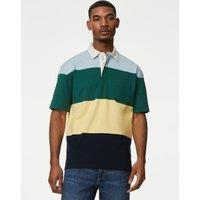 M&S Oversized Pure Cotton Short Sleeve Rugby Shirt Green Mix