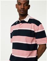 M&S Oversized Pure Cotton Short Sleeve Rugby Shirt Ivory Mix