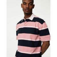 M&S Oversized Pure Cotton Short Sleeve Rugby Shirt Navy Mix