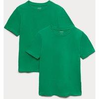 M&S 2 Pack Unisex Pure Cotton School T-Shirts (2-16 Yrs) Emerald