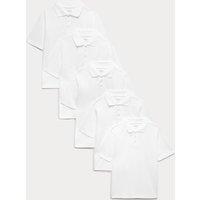 M&S 5 Pack Unisex Pure Cotton School Polo Shirts (2-18 Yrs) White