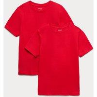 M&S 2 Pack Unisex Pure Cotton School T-Shirts (2-16 Yrs) Red