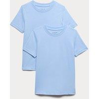 M&S 2 Pack Unisex Pure Cotton School T-Shirts (2-16 Yrs) Pale Blue