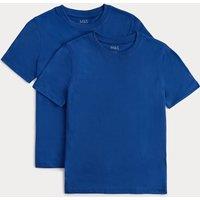 M&S 2 Pack Unisex Pure Cotton School T-Shirts (2-16 Yrs) Royal Blue