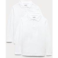 M&S 2 Pack Unisex Pure Cotton Stain Resist School Polo Shirts (2-18 Yrs) White