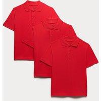 M&S 3 Pack Unisex Stain Resist School Polo Shirts (2-18 Yrs) Red