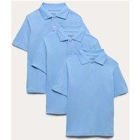 M&S 3 Pack Unisex Stain Resist School Polo Shirts (2-18 Yrs) Blue