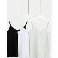 3pk Cotton with Stretch Lace Trim Cami Tops (5-14 Yrs)