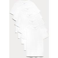 M&S 5 Pack Pure Cotton Stain Resist School T-Shirts (2-16 Yrs) White