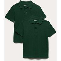 M&S 2 Pack Unisex Stain Resist School Polo Shirts (2-18 Yrs) Bottle Green