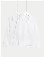 M&S 2 Pack Girls' Cotton Blend School Blouses (2-18 Yrs) White